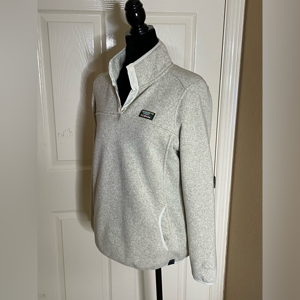 LL Bean Sweater Womens Medium Ivory Outdoor Sweatshirt Lightweight Casual Preppy - Picture 2 of 10